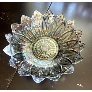 Federal Glass Iridescent Smoke Petal Bowl 10.125" Vintage Dessert Bowl